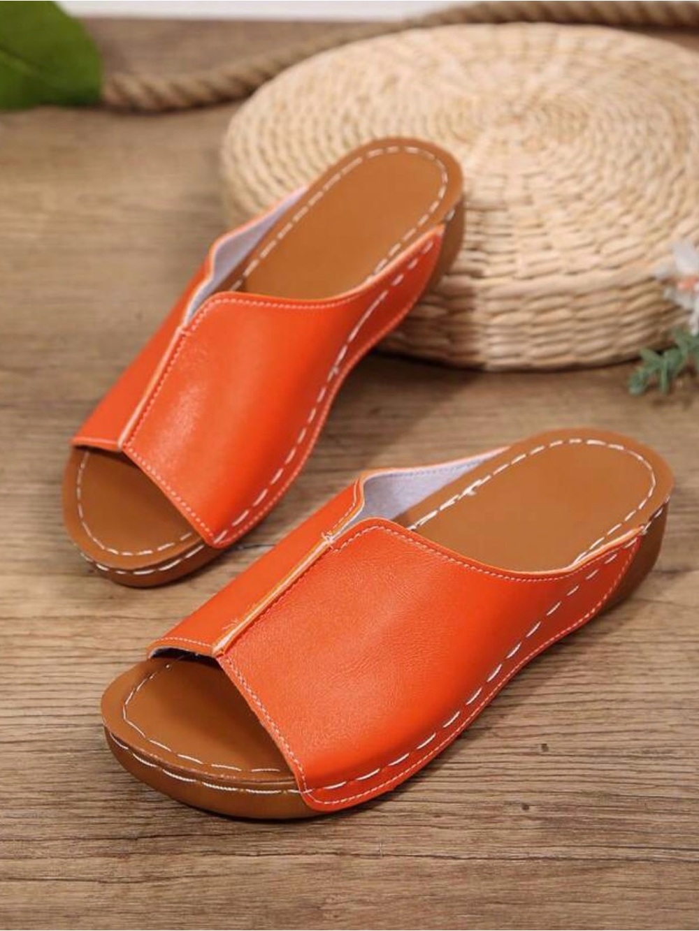 Women’s Orange Open-Toe Slide Mules New new new